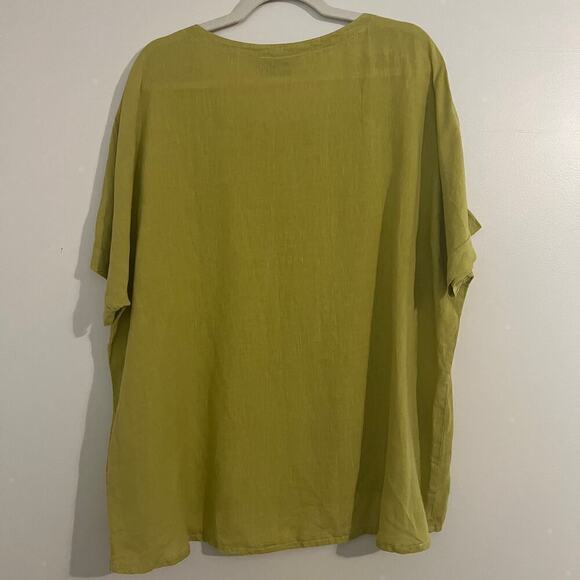 Lisa Bayne Chartreuse Green 100% Linen Short Sleeve Relaxed Loose Blouse Sz Lg - Picture 7 of 8